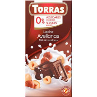 562 Шоколад Torras молочний з фундуком без цукру 75г