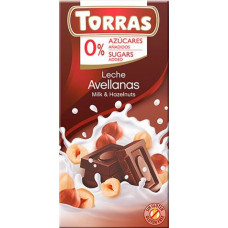 562 Шоколад Torras молочний з фундуком без цукру 75г