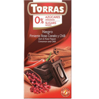 527 Шоколад Torras чорний з рожевим перцем, корицею та чилі без цукру 75г