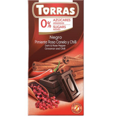 527 Шоколад Torras чорний з рожевим перцем, корицею та чилі без цукру 75г