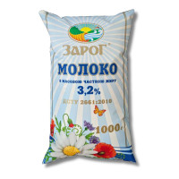 Молоко пастеризоване 3.2% 1л плівка ТМ Зарог
